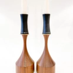 Super Simple DECOR PAIR OF CANDLESTICKS - WALNUT & BLACK