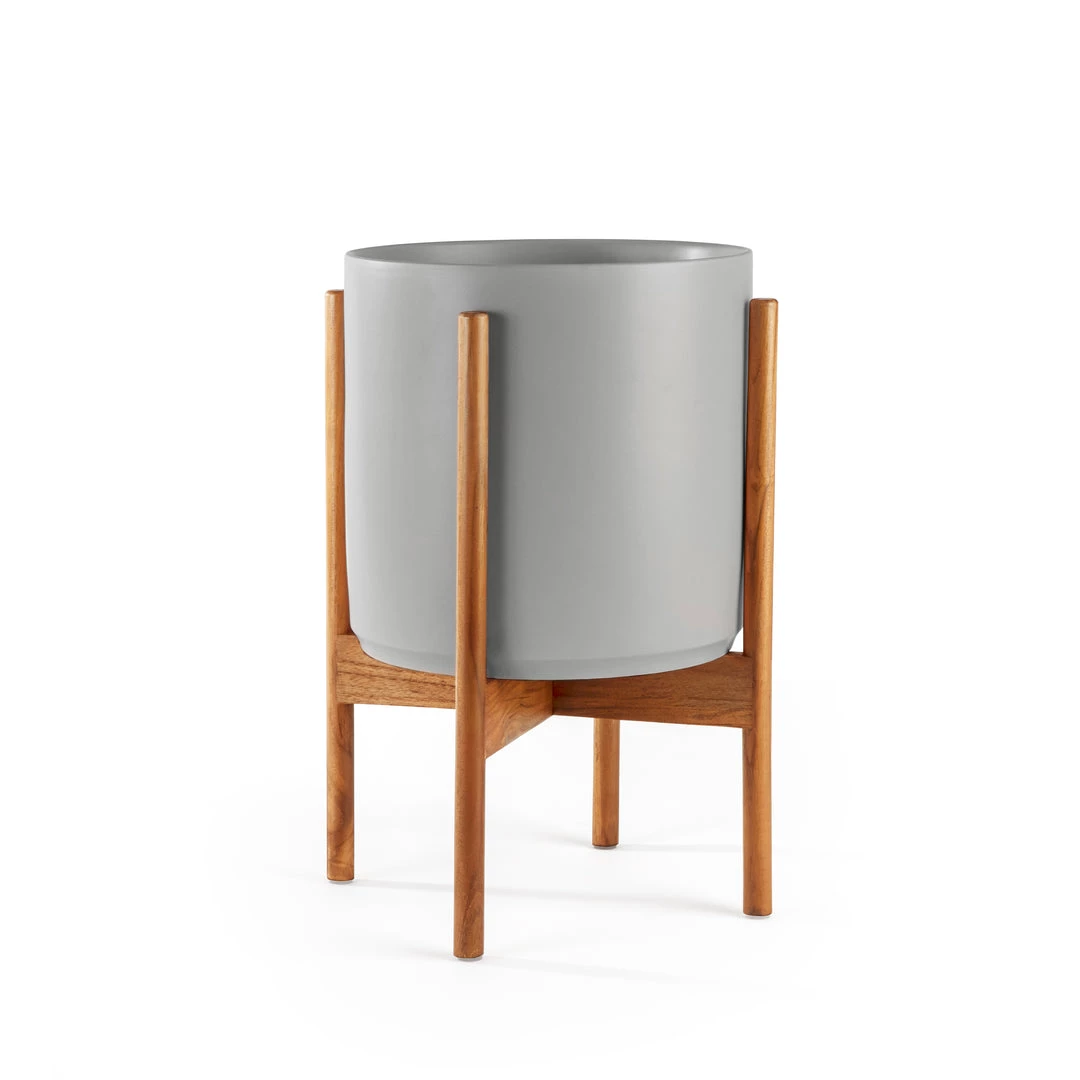 Super Simple DECOR GREY PLANTERS WITH TEAK BASE 3 Super Simple DECOR GREY PLANTERS WITH TEAK BASE