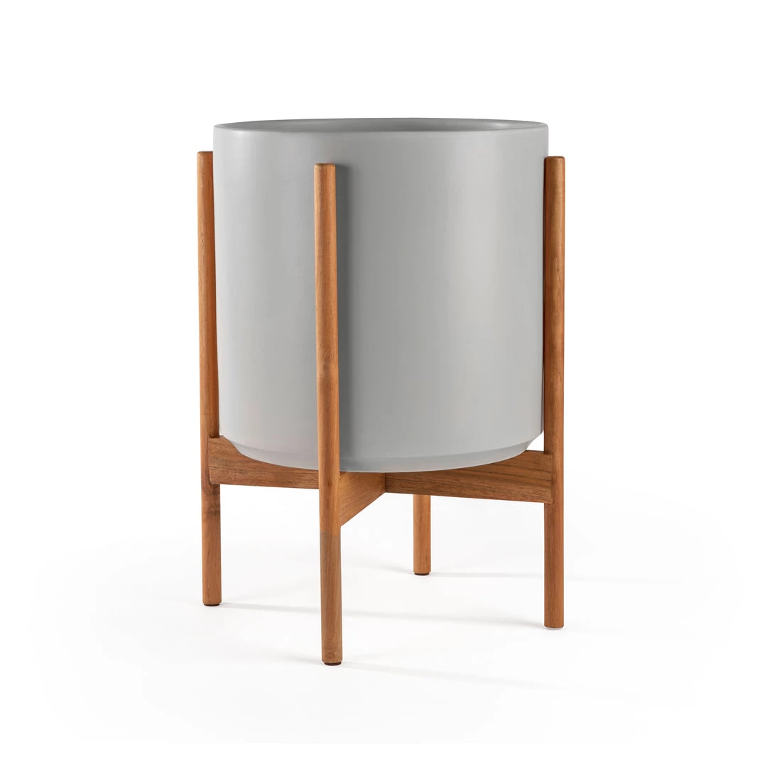 Super Simple DECOR GREY PLANTERS WITH TEAK BASE 1 Super Simple DECOR GREY PLANTERS WITH TEAK BASE
