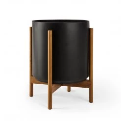 Super Simple BLACK PLANTERS WITH TEAK BASE DECOR