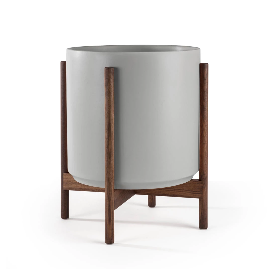 Super Simple GREY PLANTERS WITH DARK TEAK BASE DECOR 4 Super Simple GREY PLANTERS WITH DARK TEAK BASE DECOR