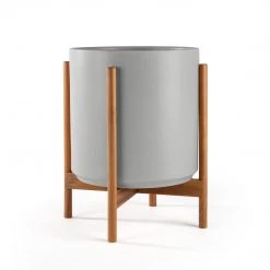 Super Simple DECOR GREY PLANTERS WITH TEAK BASE 7 Super Simple DECOR GREY PLANTERS WITH TEAK BASE