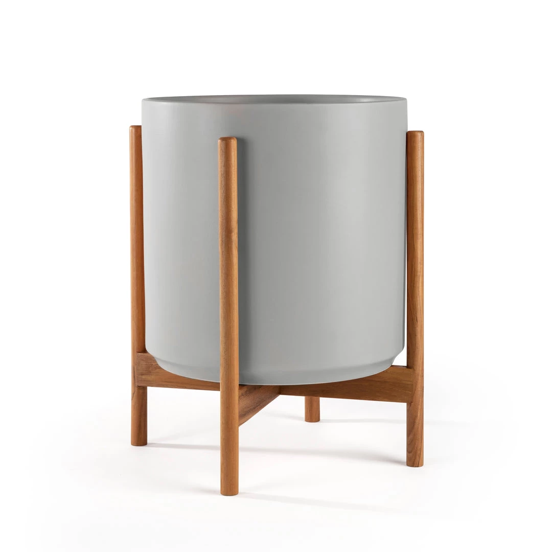 Super Simple DECOR GREY PLANTERS WITH TEAK BASE 4 Super Simple DECOR GREY PLANTERS WITH TEAK BASE