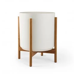 Super Simple WHITE PLANTERS WITH TEAK BASE DECOR