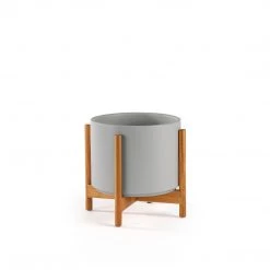 Super Simple DECOR GREY PLANTERS WITH TEAK BASE