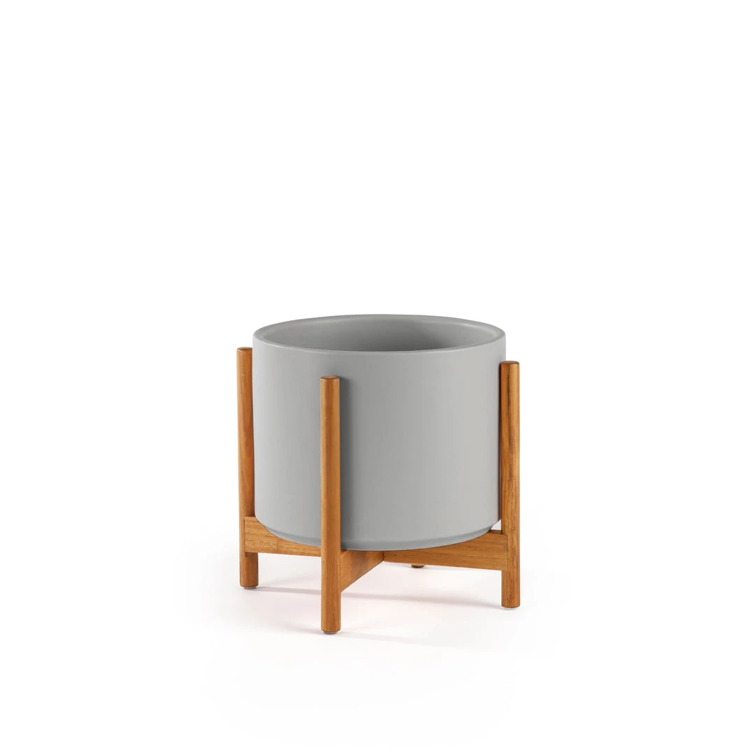 Super Simple DECOR GREY PLANTERS WITH TEAK BASE 2 Super Simple DECOR GREY PLANTERS WITH TEAK BASE