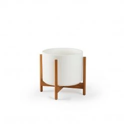 Super Simple WHITE PLANTERS WITH TEAK BASE DECOR