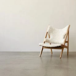 Super Simple Knitting Chair, Natural Oak Sheepskin Upholstery FURNITURE
