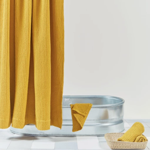 Super Simple BATH SIMPLE WAFFLE SHOWER CURTAIN - MUSTARD