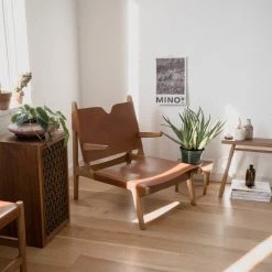 Super Simple OAK & LEATHER BUCKLE CHAIR - NUDE
