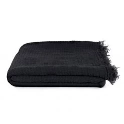 Super Simple SIMPLE LINEN THROW BLANKET - BLACK