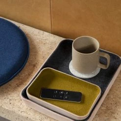 Super Simple LARGE LEATHER & WOOL TRAY - HEATHER BLACK DECOR